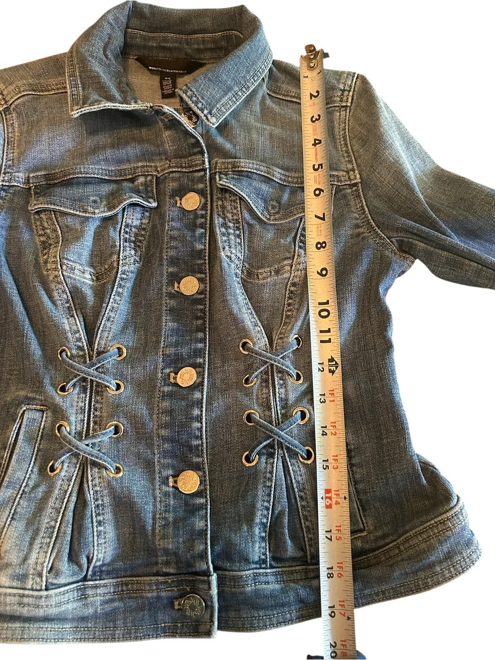 WHBM Women’s Denim Corset Pleated Poetcore Jacket with Lace-Up Waist - XS - Picture 8 of 16